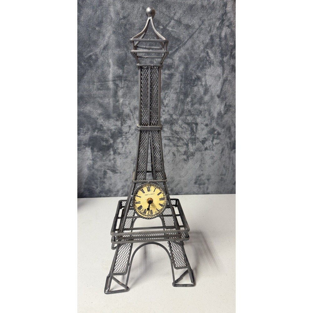 Vtg. Poirot & Germain-Saint Croix, Paris Tall Metal Eiffel Tower Clock 24" Read